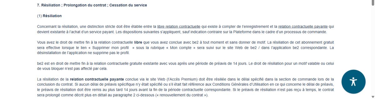 Extrait des CGU eDarling Suisse : préavis de résiliation de 14 jours